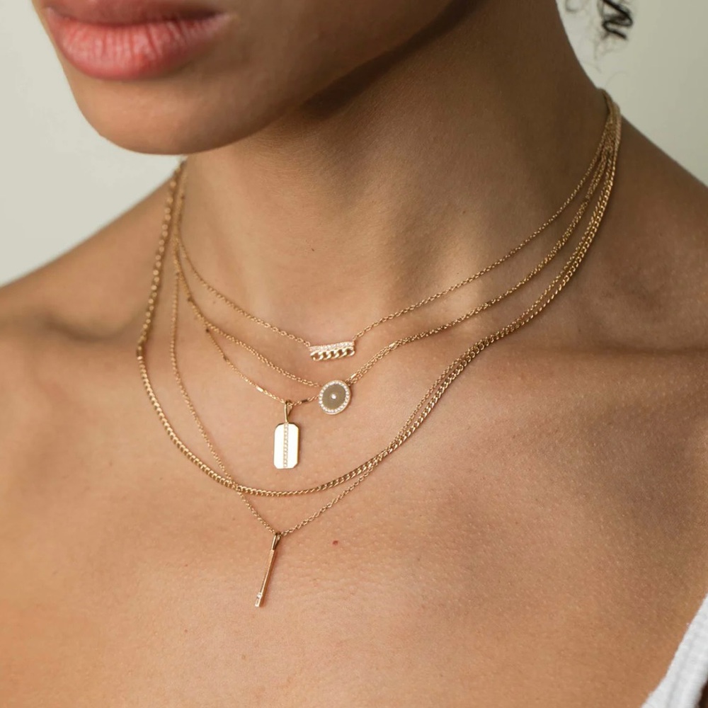 Zoe Chicco 14K Yellow Gold Diamond Curb Chain Bar Necklace